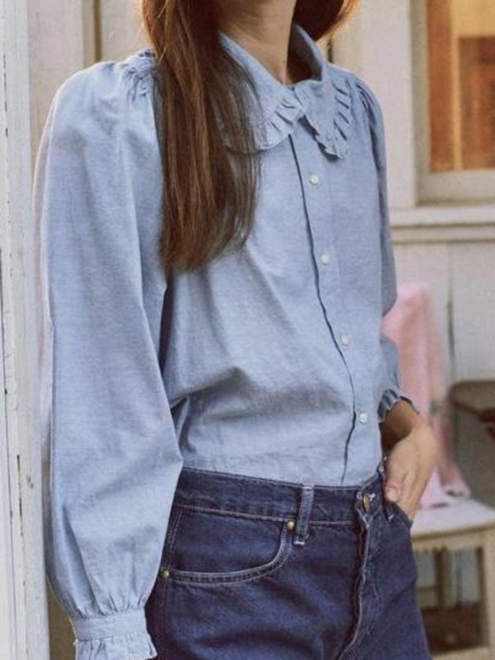 The Great. Hemingway Top Light Chambray Blue Peter-Pan Collar Women’s Sz 2
